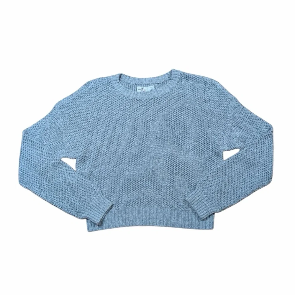 Hollister Grey Boxy Knit Cropped Sweater XS Textured Crewneck - Picture 7 of 10